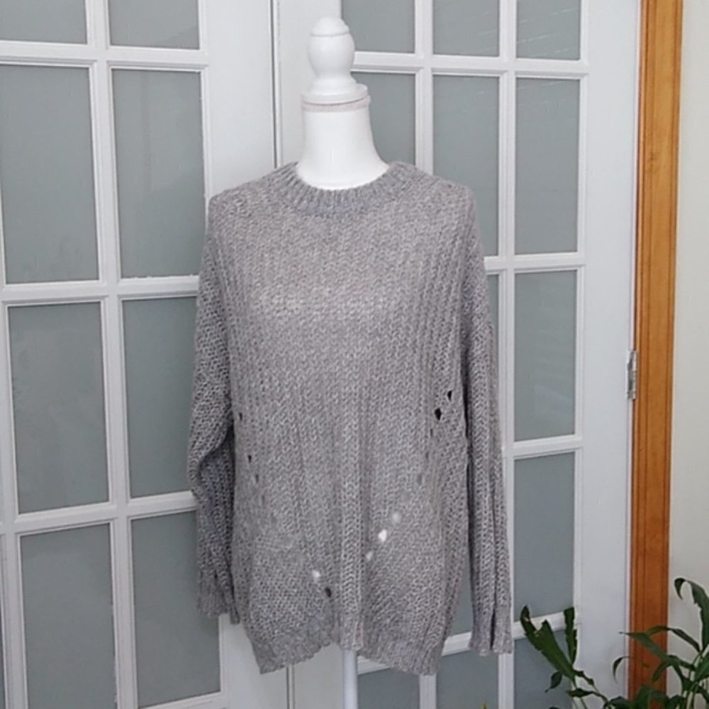 EUC American Eagle Gray Open Weave Oversized Sweater